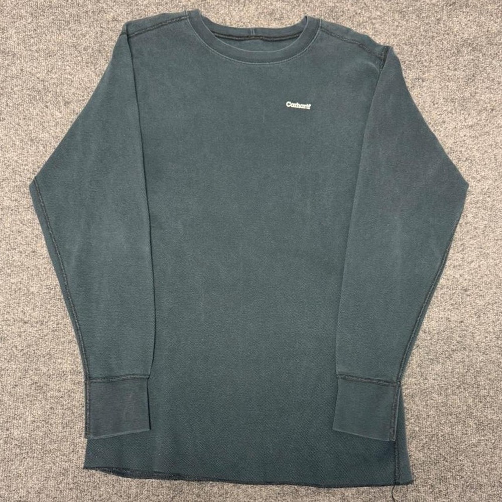 Carhartt Mens XL Black Thermal Shirt Y2K Thick Cotton Waffle Knit Long Sleeve